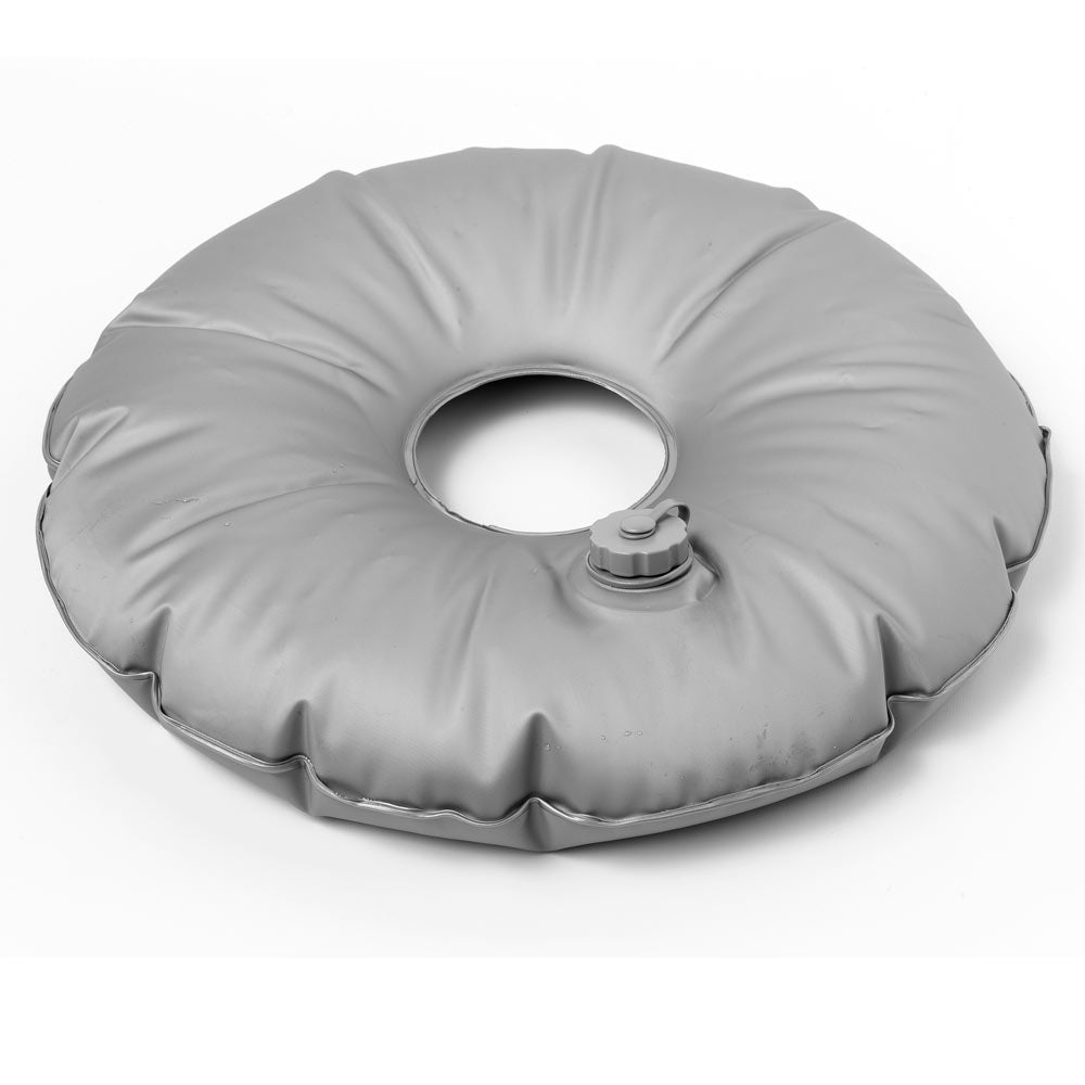 Wasserbeutel gefüllt mit Stöpsel, in grau, für das Beachflag und deren Beschwerung.